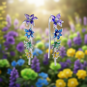 Pendientes elegantes con forma de flor para mujer, aleación chapada en plata, cristal, diamantes de imitación, joyería para fiesta, estilo romántico E3448 - Product Image 2