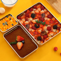 Moule à gâteau carré en acier inoxydable pour Tiramisu, plateau à mousse, avec couvercle, outil de cuisson