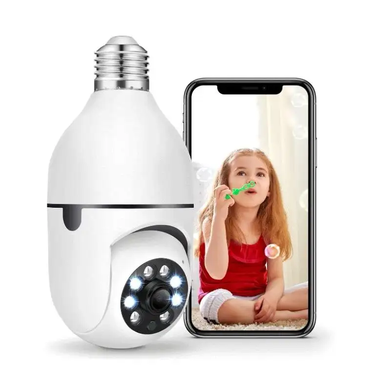 Gaya terbaru Amazon penjualan terbaik Ip rumah pintar kemiringan 360 derajat kamera bola lampu penglihatan malam keamanan rumah pintar nirkabel Mini