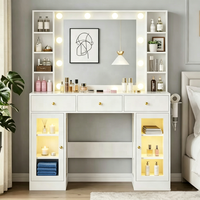 Coiffeuse Moderne Blanche 2026 avec Miroir LED, Support Sèche-Cheveux, Tiroirs de Rangement, Plateau en Verre RGB et Éclairage 3 Couleurs pour Chambre à Coucher