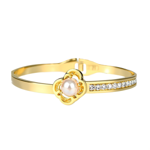 Fashion <b>Bangle</b> 316L Stainless Steel PVD Gold Plating With Pearl And Crystal Detailing For Women - Product Image 2
