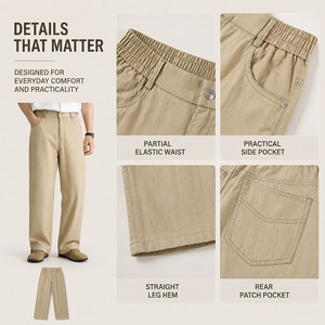 Pantalon décontracté d'été pour homme en Lyocell, Lin et Coton, coupe droite ample à taille élastique, respirant, avec logo personnalisé, qualité supérieure - Product Image 3