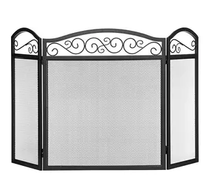 Groothandel Zwart Haard Screen 3 Panel Met Top Decoratieve Bladeren Goed Uitziende Populaire Custom Haard Schermen Deuren