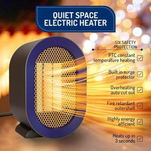Chauffage d'appoint électrique portable d'intérieur 1200W PTC en plastique, chauffage rapide, thermostat, protection contre la surchauffe, silencieux, pour petite pièce, chambre - Product Image 2