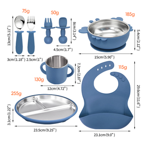 Ensemble repas pour tout-petits en acier inoxydable sécurisé, 8 pièces, comprenant des assiettes divisées, des bols, un bavoir à poches et une tasse - Product Image 4