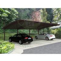 Abri de voiture moderne et stable en alliage d'aluminium pour deux véhicules, avec toit en polycarbonate, solution de stationnement extérieur étanche
