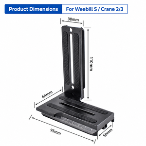 Placa en L de aluminio con tornillo de 1/4 para gimbal Zhiyun <span class=keywords><strong>Weebill</strong></span> <span class=keywords><strong>S</strong></span>, <span class=keywords><strong>Crane</strong></span> 2, <span class=keywords><strong>Crane</strong></span> 3, soporte de grabación vertical y montaje de cámara - Product Image 2