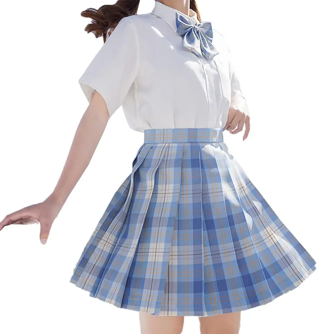 Girls School Uniform Dress Collared Shirt Plaid Skirt Class Suit