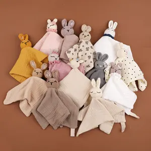 Customized 100% Cotton Baby Lovey Super Soft Blanket Plush Crotch Security Animal Toy Security Baby Blanket With Animal Toys