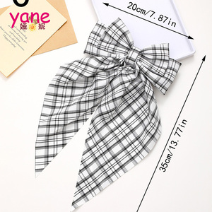 Version coréenne Nouveau Bow Streamer Hairpin Spring Clip Haircard Temperament Lattice Literary Style Girls Ponytail Crown Headpiece - Product Image 5