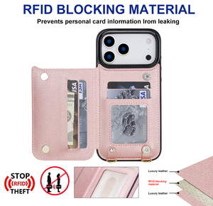 <span class=keywords><strong>Funda</strong></span> de teléfono de cuero con cuerpo cruzado multifuncional para <span class=keywords><strong>Iphone</strong></span> 17 16 16E, soporte para ranura para tarjeta, 14 Pro, <span class=keywords><strong>funda</strong></span> magnética para teléfono con monedero - Product Image 4