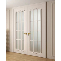 Porte double intérieure en MDF de style français blanc avec isolation phonique et surface finie pour appartement, villa, chambre à coucher
