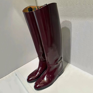 Women Flat Buckles Sip on Knee High Boots Knight Round Toe <b>Long</b> Booties Comfortable Designer Patent Shoes - Product Image 6