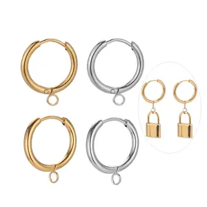 Stainless Steel Huggie Earrings Hooks with Loop Ear Post Jump Ring for DIY Jewelry Making Accessories