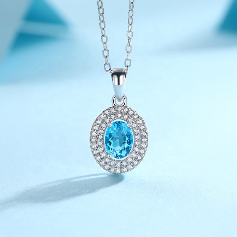 HMOIS Topaz Stone Nature Chinese 925 Sterling Silver Blue Topaz Pendant for Necklaces