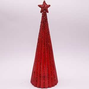 Albero di Natale Artificiale in Vetro con Stelle Dorate LED 10x18cm Marca SY Colore Personalizzabile Rosso Verde Cenere Decorazione da Tavolo - Product Image 2