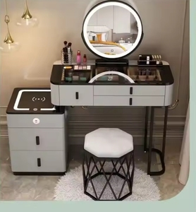 Mueble Moderno de Maquillaje y Tocador, Diseño de Una Pieza, Patas Metálicas, Mesa de Tocador para Dormitorio con Espejo LED y Carga Inalámbrica - Product Image 5