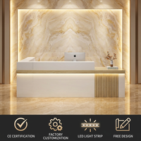 Mostrador de Recepción Moderno en Forma de L con Luz LED y Frente de Mármol para Oficina, Hotel, Salón de Belleza, Spa