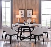 Ensemble de table à manger ronde moderne 6 places, design luxueux, table de cuisine en bois massif avec 8 chaises pour meubles de maison, traditionnel 1 pièce