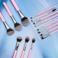 Pinceau éventail professionnel YRX rose brillant en poils synthétiques véganes, 14 pièces, avec manche en bois et virole en aluminium, personnalisable, pour le visage – Meilleures ventes