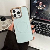 Étui de téléphone magnétique en cuir PU électro-plaqué tendance pour iPhone 11 12 13 14 15 16 Pro Max Plus, coque arrière antichoc