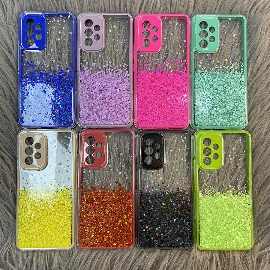 Luxury Glitter Bling Transparent Clear Resin Hard Shockproof Silicone Frame Cell Phone Case For Samsung A33 A53 A73 A03S A13 5G