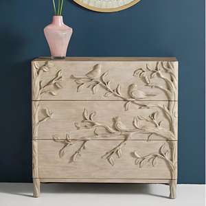 <span class=keywords><strong>Commode</strong></span> à 3 tiroirs en bois massif, buffet rustique fait main avec relief floral, meuble de rangement antique pour salon - Product Image 2