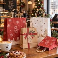Sac cadeau de Noël rouge ECO avec ruban doré et poignée torsadée pour l'emballage de cadeaux de fête
