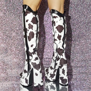 Botas Altas de Mujer con Estampado de Vaca, Tacón Grueso, Plataforma, Tallas Grandes 47, Estilo Gótico - Product Image 5