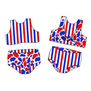 2024夏季定制女孩两件套舒适面料印花泳衣水上运动上衣短裤游泳衣套装