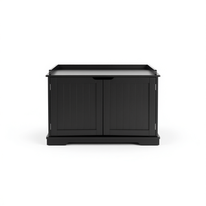 Recinto para Caja de Arena para Gatos, Puertas Dobles, 100 L, Plástico Negro, Hábitat para Gatitos - Product Image 1