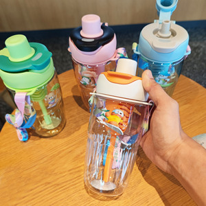 Cartoon Bear Double Drinking Cup With Strap Plastic Cup For Children Students Outdoor Use - Product Image 4