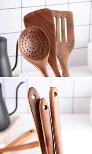 Juego de espátula y cuchara de madera ecológicas con soporte, vajilla ecológica - Product Image 6