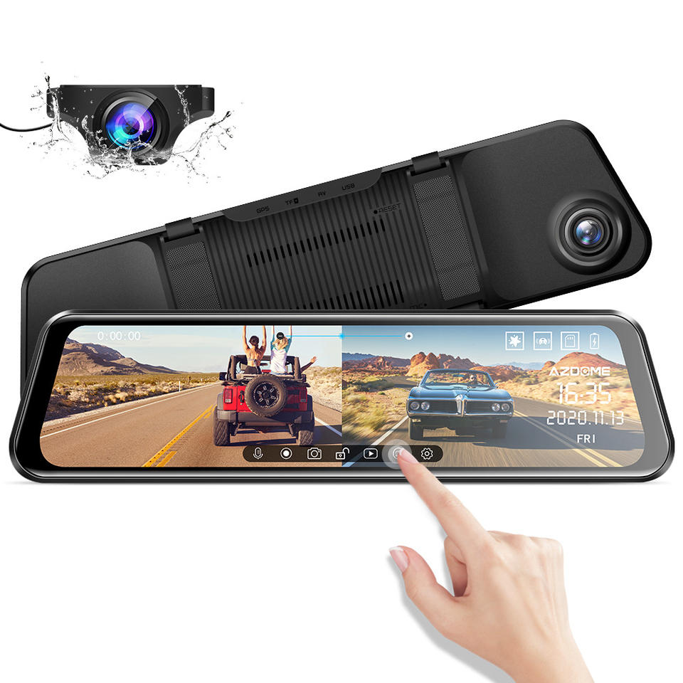 11.8 IPS Touchscreen 4K Dual Channel Dash Cam Rearview Mirror Car ...