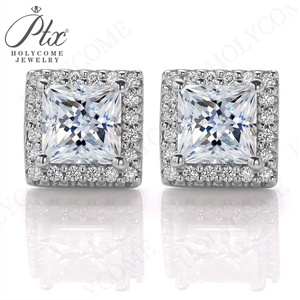 Princesse coupe Moissanite ensemble 925 en argent Sterling ensemble de bijoux complet boucle d'oreille pendentif ensemble en Stock bijoux étincelants à la mode - Product Image 1