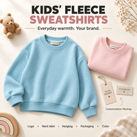 Kinderfleece trui met ronde hals, lange mouwen, geribbelde boorden en zoom, 10 kleuren, 90-150
