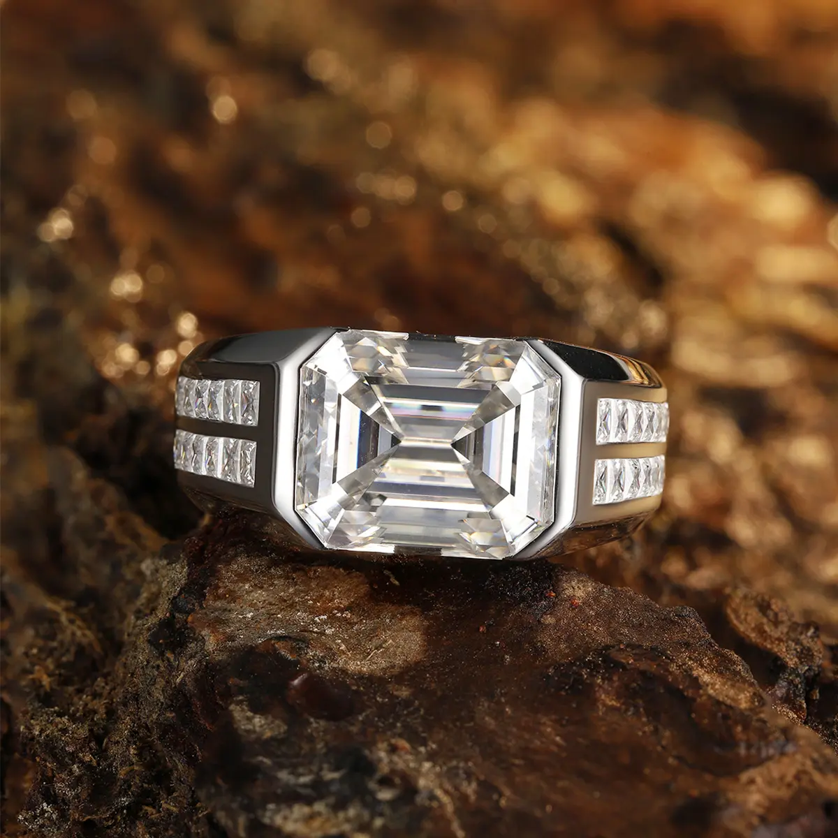 White Gold Color Moissanite Engagement Rings Bezel Set Big Stone Moissanite Diamond Silver Ring
