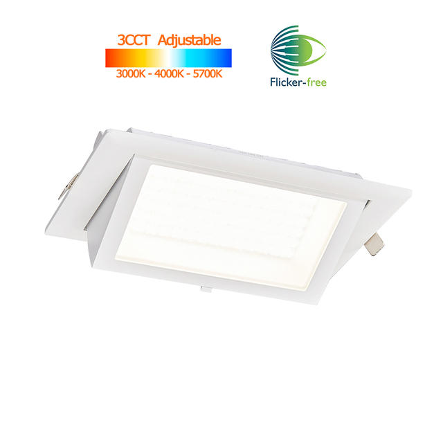 Flicker Free LED Down Light 20W 28W 38W Ceiling Downlight LED Adjustable 60W SMD LED Rectangular Recessed Downlight