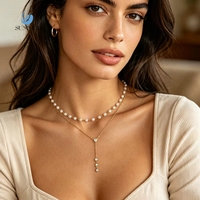 Collares de Perlas con Cadena Delgada Minimalista y Moderna SUMMLY, Collares Delicados de Acero Inoxidable Chapados en Oro de 18K, Joyería de Moda