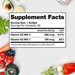 Gélules de Vitamine K2 OEM ODM 500 MCG MK-4 100 MCG MK7 pour des Os et des Artères Sains, Favorise l'Absorption du Calcium, Renforce l'Immunité et le Cœur - Product Image 2