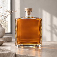 Bouteille en verre transparente carrée plate de 700 ml, col court, bouteille à liqueur en verre épais vide pour whisky, brandy, logo personnalisé