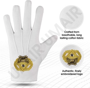 Gants de maçonnerie Uzair Umair Past Master Gold, grande taille, 100% coton, vente en gros à bas prix, pour hommes et femmes. - Product Image 5