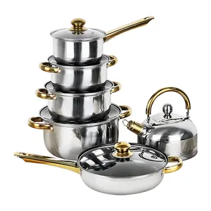 12 Piece Set Thickened Stainless Steel Cookware Cooking Pot Set Soup Pot Milk Pot Frying pan with Kettle Vietnam Indonesia