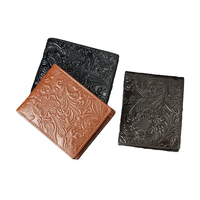 Portefeuille court en cuir de vache véritable noir à fleurs gaufrées pour hommes Porte-monnaie de luxe pour hommes Portefeuilles intelligents pour hommes