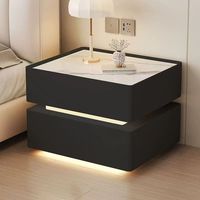 Table de Chevet d'Angle de Luxe à 2 Tiroirs, Meuble de Maison en Bois Moderne avec LED Intégrée, Tables de Nuit Intelligentes pour Chambre à Coucher (Vente en Gros)