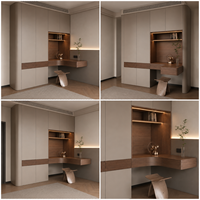 Armoire de chambre à coucher en lattes de bois avec bureau d'angle intégré, solution personnalisée tout-en-un pour toute la maison