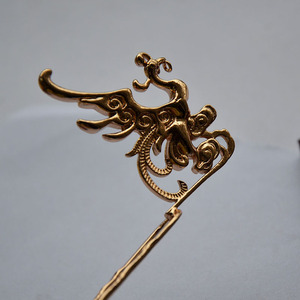 Épingle à cheveux en bronze coulé couleur cuivre, double face, motif Phénix 3D, style ancien, pour Hanfu, ornement de mariage - Product Image 3