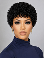 Perruque courte en cheveux humains bouclés Jerry Cut, couleur naturelle, 4 pouces, fabriquée à la machine, perruques courtes bouclées pour femmes noires