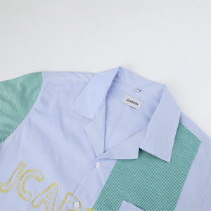 New Arrival 100% Cotton Men's Printed <strong>Patchwork</strong> Stripes Short Sleeve <strong>Shirts</strong> - Product Image 3
