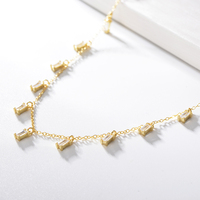 Collar de Plata de Ley 925 con Circonita Rectangular Dorada para Mujer